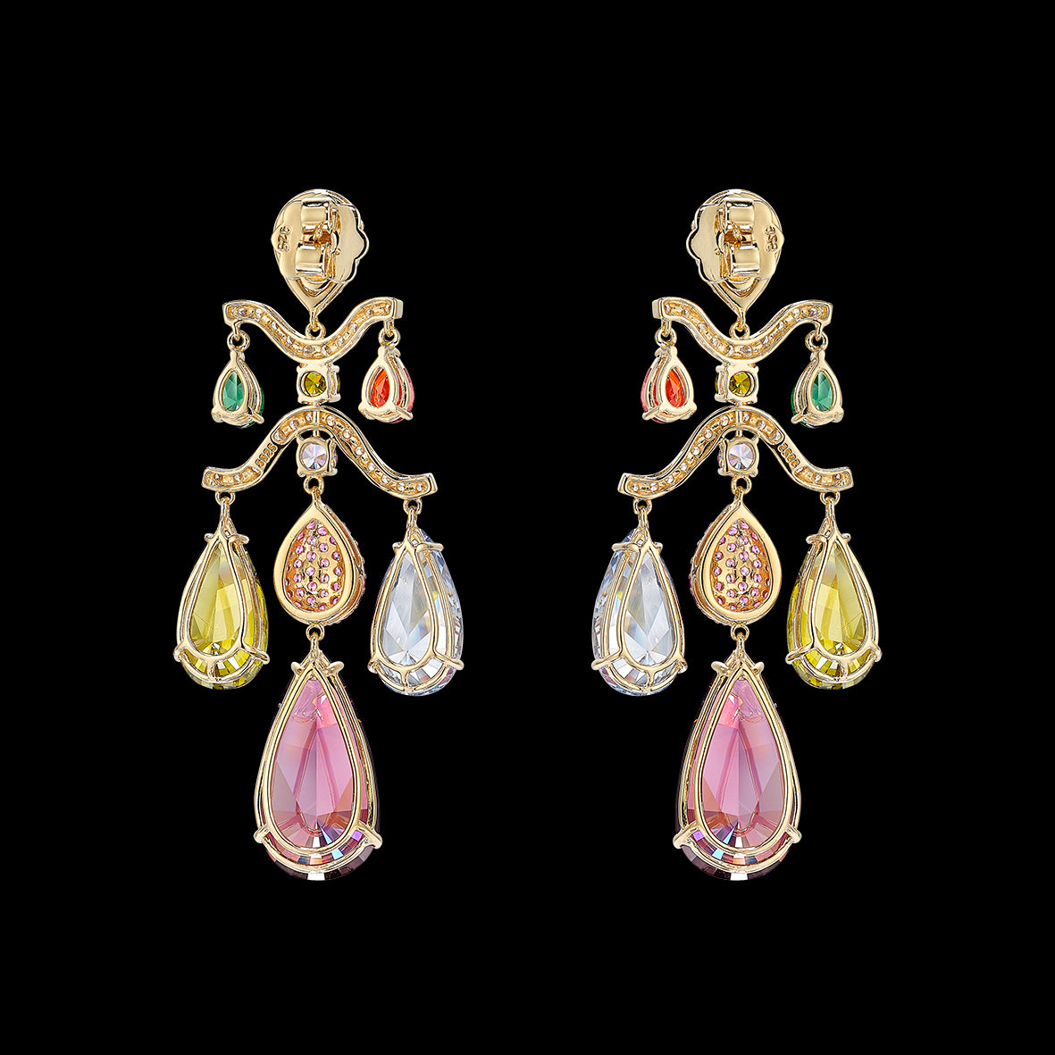 Tutti Frutti Chandelier Earrings, Earrings, Anabela Chan Joaillerie - Fine jewelry with laboratory grown and created gemstones hand-crafted in the United Kingdom. Anabela Chan Joaillerie is the first fine jewellery brand in the world to champion laboratory-grown and created gemstones with high jewellery design, artisanal craftsmanship and a focus on ethical and sustainable innovations.